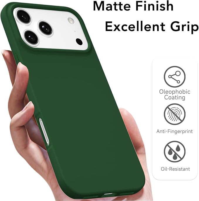 for iPhone 17 Pro Case Silicone Compatible with Magsafe Case, Ultra Slim Thin Magnetic Phone Cases Mag Safe, Cute Soft Rubber Gel TPU Matte Plain Wireless Charging Cover for Women, Dark Green