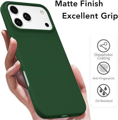 for iPhone 17 Pro Case Silicone Compatible with Magsafe Case, Ultra Slim Thin Magnetic Phone Cases Mag Safe, Cute Soft Rubber Gel TPU Matte Plain Wireless Charging Cover for Women, Dark Green