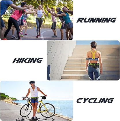 Running Belt, Waterproof Hydration Belt with Water Bottle Holder Hiking Walking Waist Pack Reflective Adjustable Fanny Pack Compatible for Phone Waistband Outdoor