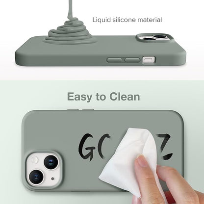 GONEZ Magnetic for iPhone 14 Case, Compatible with Magsafe, with Screen Protector + Camera Protector, Anti-Scratch Microfiber Lining, Liquid Silicone Shockproof Protective Phone Case, Calke Green