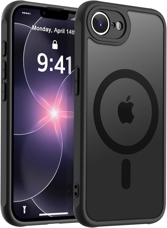 MOCCA Strong Magnetic for iPhone 17e Case/iPhone 16e Case [Compatible with Magsafe] [Full Camera Protection] Slim Translucent Matte Shockproof Phone Case for iPhone 17e / 16e 6.1", Black