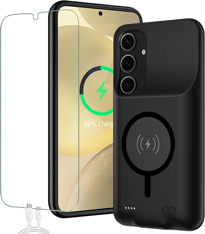 Battery Case for Galaxy S24 Plus,[12000mAh]Large capacity Slim Portable Protective Fast Charging Case Battery Case Compatible with Galaxy S24 Plus(6.7inch) Wireless Charging Case with Carplay-Black
