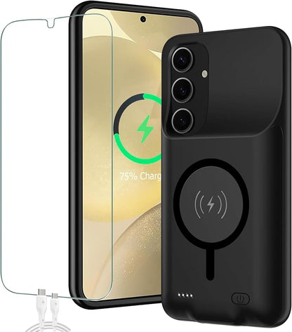 Battery Case for Galaxy S24 Plus,[12000mAh]Large capacity Slim Portable Protective Fast Charging Case Battery Case Compatible with Galaxy S24 Plus(6.7inch) Wireless Charging Case with Carplay-Black