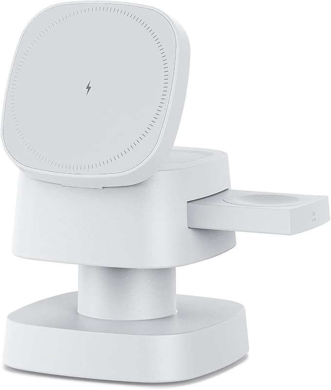 4 in 1 Magnetic Wireless Charging Station,15W Fast Charging with Adjustable Night Light,3 in 1 Wireless Charging Station for iPhone 17/16/15/14/13/12/11 Pro Max & Apple Watch,AirPods (White)