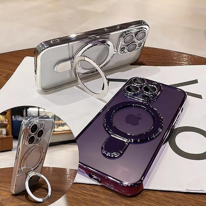 LXK Magnetic Invisible Stand for iPhone 16 Pro Max Case 6.9" Compatible with MagSafe, Military-Grade Protection, with Camera Protector, Clear Scratch-Resistant Back Cover for iPhone 16 ProMax Silver