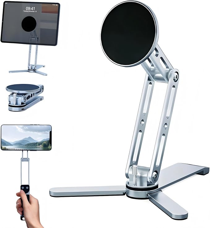 Magnetic Tripod for iPhone 16/15/14/13/12 Series & iPads,Aluminium Mini Magsafes Tripod for iPhone & Magsafes,360° Adjustable Triple Fold Design Magnetic Phone Stand