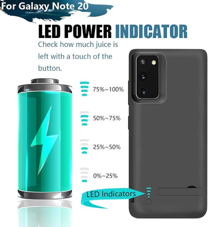 Battery Case for Samsung Galaxy Note 20 5G, 6000mAh Rechargeable Extended Battery Charging Charger Case, Add 100% Extra Juice Black