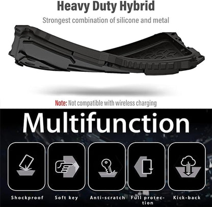 Armor Phone Case for iPhone 17 Pro Max Military Grade Cover 360 Full Protection Heavy Duty Hybrid Metal Bumper Built-in Silicone Shockproof with Screen Protector - Black + Red