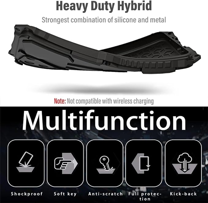 Armor Phone Case for iPhone 17 Pro Max Military Grade Cover 360 Full Protection Heavy Duty Hybrid Metal Bumper Built-in Silicone Shockproof with Screen Protector - Black