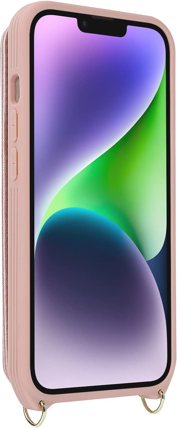 Lipvina for iPhone 13 Case with Card Holder for Women,Phone Case with Strap,Crossbody Lanyard,RFID Blocking,Ring Stand,Snap Clasp,Cute Wallet Cases for iPhone 13 6.1 inch(Rose Gold)