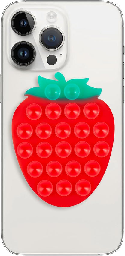 CIEO Silicone Phone Grip, Strong Suction, Fruit Shaped Phone Holder,Suitable for Selfies and Videos on Mirrors, bathrooms and Smooth Surfaces, Compatible with iPhone, Samsung.(Strawberry Shaped, red)