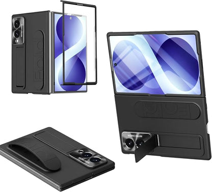 for Samsung Galaxy Z Fold 8 Case with Wristband Stand, Built-in Screen & Lens Protection Shockproof Full Body Drop Fall Protection.(Black)