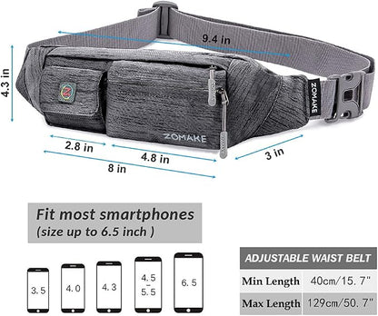 ZOMAKE Small Crossbody Fanny Pack for Women Men, Runner Belt Bag with Adjustable Strap, Water Resistant Waist Bag for Running