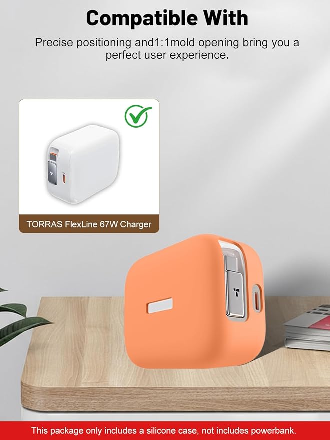 Silicone Protective Case for TORRAS FlexLine 67W Charger, Full-Body Protective Cover with Precise Cutouts, Shockproof Dustproof Charging Block Protector Sleeve & Scratch-Resistant Sleeve (Orange)