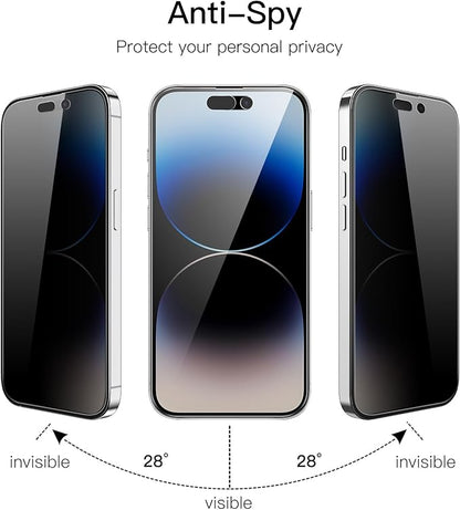 JETech Privacy Full Coverage Screen Protector for iPhone 14 Pro 6.1-Inch with Camera Lens Protector, Anti-Spy Tempered Glass Film, 2-Pack Each