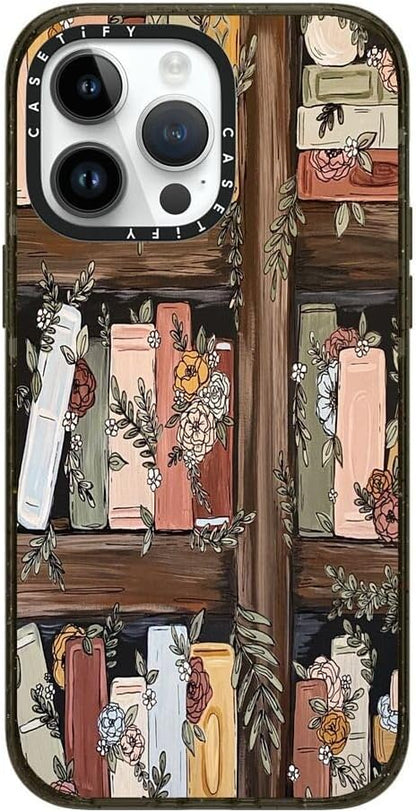 CASETiFY Impact iPhone 14 Pro Max Case [4X Military Grade Drop Tested / 8.2ft Drop Protection/Compatible with Magsafe] - Bookshelf Garden by KT's Canvases - Clear Black