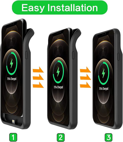 Battery Case for iPhone 12 Pro Max, Upgraded 12000mAh Battery Pack Rechargeable Charger Case with Wireless Charging Compatible for iPhone 12 Pro Max (6.7 inch) External Battery Charging Cover(Black)