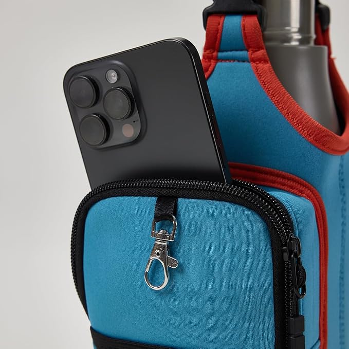 VAKAER Magnetic Gym Bag, Water Bottle Carrier Holder with Phone Pocket & Adjustable Strap,10 Ultra-Strong Magnets Stick to Fitness equipment, Workout Accessories Pouch for Women & Men, Blue