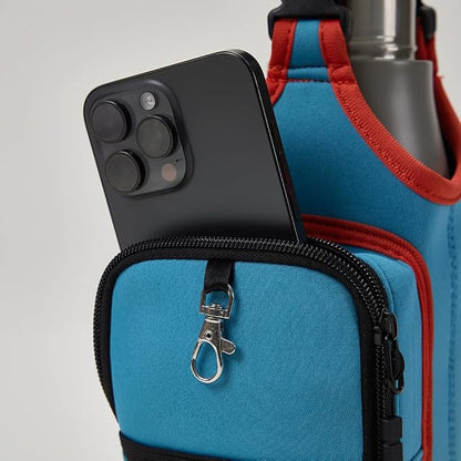 VAKAER Magnetic Gym Bag, Water Bottle Carrier Holder with Phone Pocket & Adjustable Strap,10 Ultra-Strong Magnets Stick to Fitness equipment, Workout Accessories Pouch for Women & Men, Blue