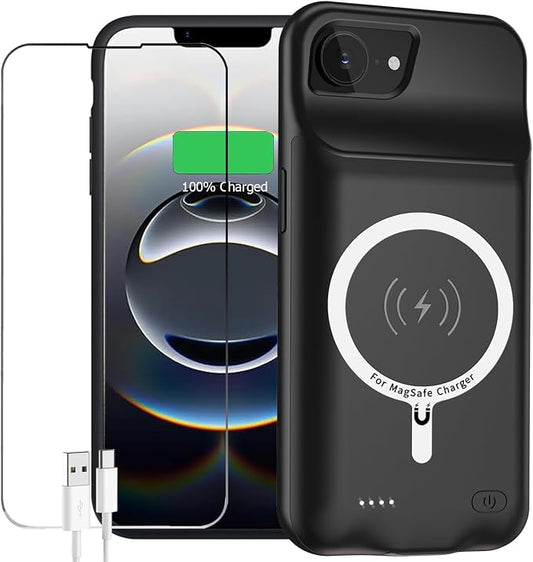 Battery Case for iPhone 16e/17e, 10000mAh Portable Protective Wireless Charging Case Support Carplay Compatible with iPhone 16e /17e (6.1 inches) Rechargeable Extended Battery Charger Cover (Black)