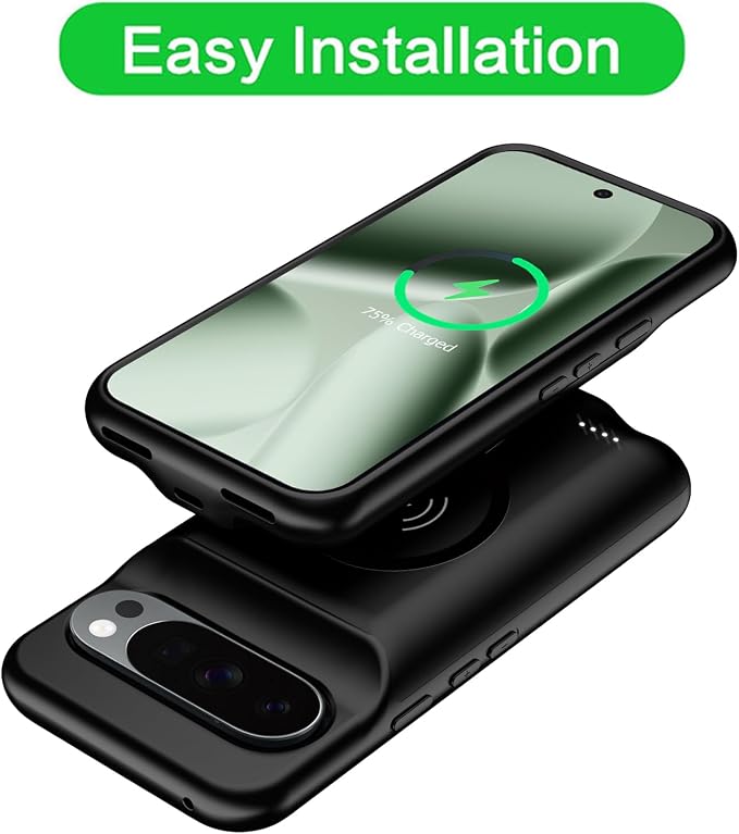 Battery Case for Google Pixel 10/10 Pro,10000mAh Rechargeable Portable Charging Case with Wireless Charging Compatible for Google Pixel 10/10 Pro (6.3 inch) Extend Battery Pack Charger Case (Black)