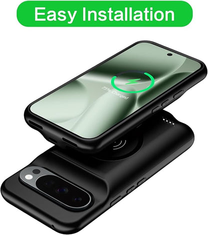 Battery Case for Google Pixel 10/10 Pro,10000mAh Rechargeable Portable Charging Case with Wireless Charging Compatible for Google Pixel 10/10 Pro (6.3 inch) Extend Battery Pack Charger Case (Black)
