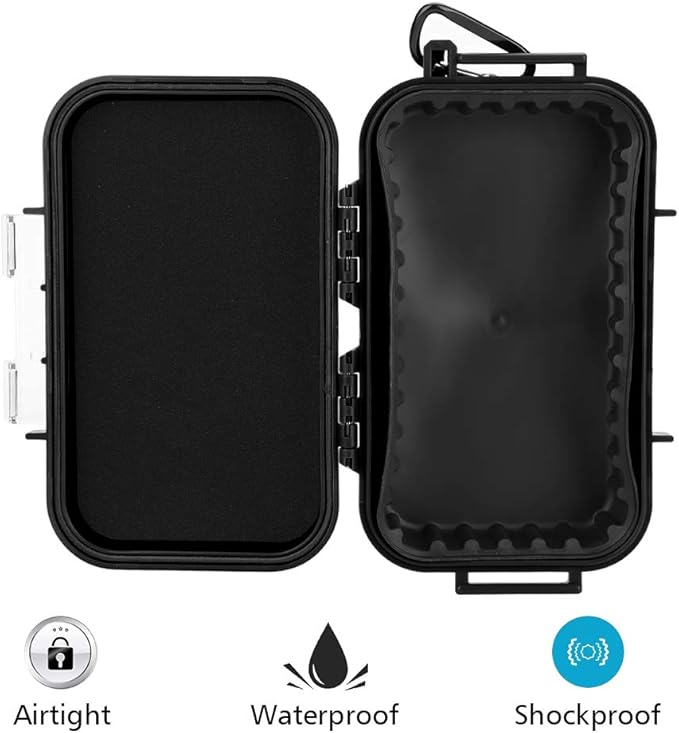 Tiiyee Small Waterproof Boxes of Plastic Case Shockproof Airtight Container Case Portable Airtight Carry Box Black Dry