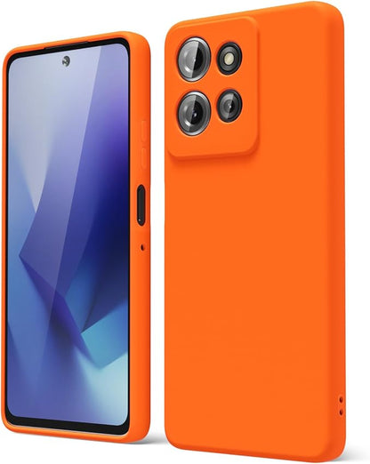 oakxco for Motorola Moto G Power 2025 Case Liquid Silicone, Cute Thin Slim Soft Rubber Gel for Women Men, Smooth Matte TPU Plain Bright Color Girly Case with Camera Cover, Fluorescent Neon Orange