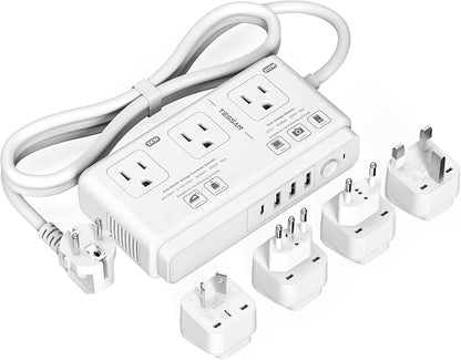 220V to 110V Voltage Converter, TESSAN Universal Travel Adapter with 4 USB Charger (1 USB C), 3 AC Sockets and EU/UK/AU/IT Plug Power Adaptor, Step Down Transformer Outlet