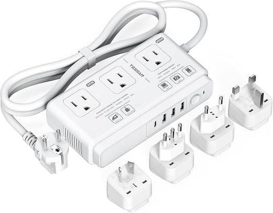 220V to 110V Voltage Converter, TESSAN Universal Travel Adapter with 4 USB Charger (1 USB C), 3 AC Sockets and EU/UK/AU/IT Plug Power Adaptor, Step Down Transformer Outlet