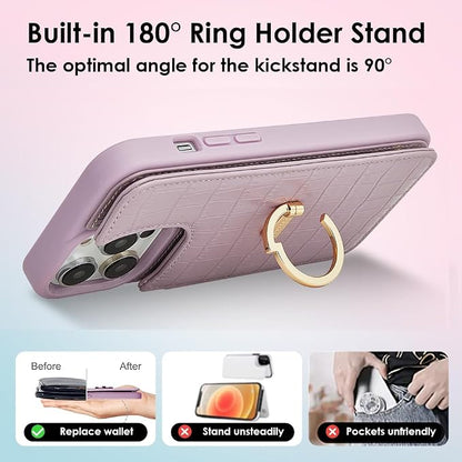 CUSTYPE for iPhone 14 Pro Phone Wallet Case with Card Holder,Ring Holder Kickstand Card Slots Case,Women and Girl for iPhone 14 Pro 6.1"-Purple