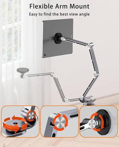 Magnetic Tablet Stand for Desk Aluminum Alloy Phone iPad Desk Holder Overhead Arm Mount with 360°Rotate Base for Magsafe/iPhone/Android/iPad (Magnetic Gray)