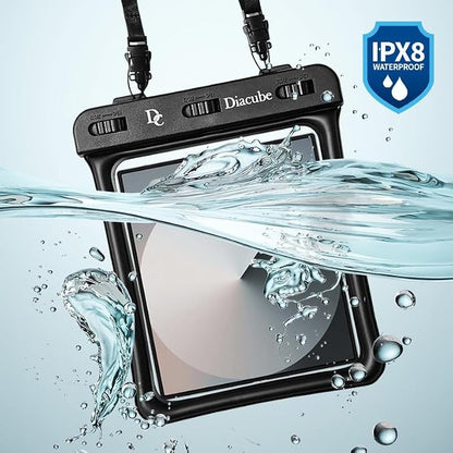 [6.5"x5.9"] Waterproof Phone Pouch for Wide-Screen Foldable Phone - Samsung Galaxy Z Fold/Google Pixel Fold/Huawei Folding, IPX8 Floating Waterproof Phone Case, Must-Have Beach Essentials Black