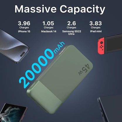 J2621 Power Bank Portable Charger 20000mAh 45W, PD3.0 QC 4.0 Fast Charging Battery Pack with LED Display,2 USB-C,2 USB-A for iPhone 15 16, MacBook