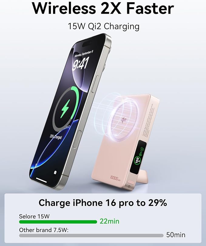 Magnetic Portable Charger for iPhone with Active Cooling, 10000mAh Qi2 15W Magsafe Power Bank with Stand, 35W USB C for Samsung Android, Wireless Battery Pack for iPhone 17/16/15 Series