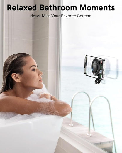 MiiKARE UniGrip Upgraded Shower Mirror Phone Holder | Portable Hands-Free Magnetic Suction Cup Mount | Universal Dual Grip Cellphone Holder for Shower, Mirror, Kitchen, Black