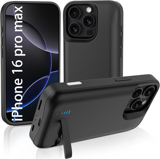 Battery Case for iPhone 16 Pro Max, 8500mAh Extended Charging Case with Kickstand for Apple 16 Pro Max, Phone Charger Cover for 16 Pro Max(6.9") Black