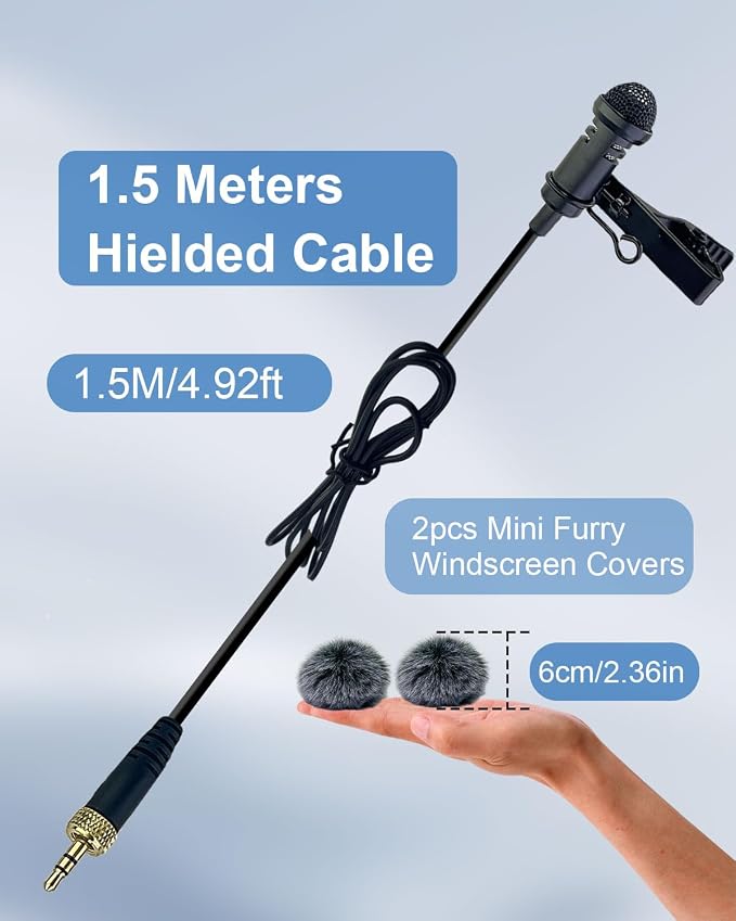 2Pcs Lavalier Microphone Compatible with Sennheiser Microphone System, 3.5mm TRS Plug Omnidirectional Microphone for YouTube Streaming Vlog Interview and More, 1.5M
