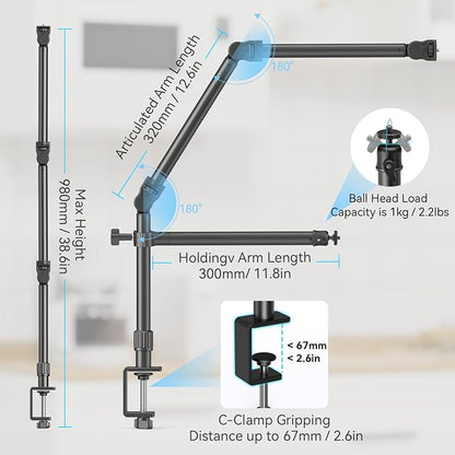 SMALLRIG Overhead Camera Mount, Camera Desk Mount Stand with Flexible Arm, 360° Rotatable Ball Head, DSLR Boom Arm Tabletop C Clamp for Photography Videography Live Stream - 4456