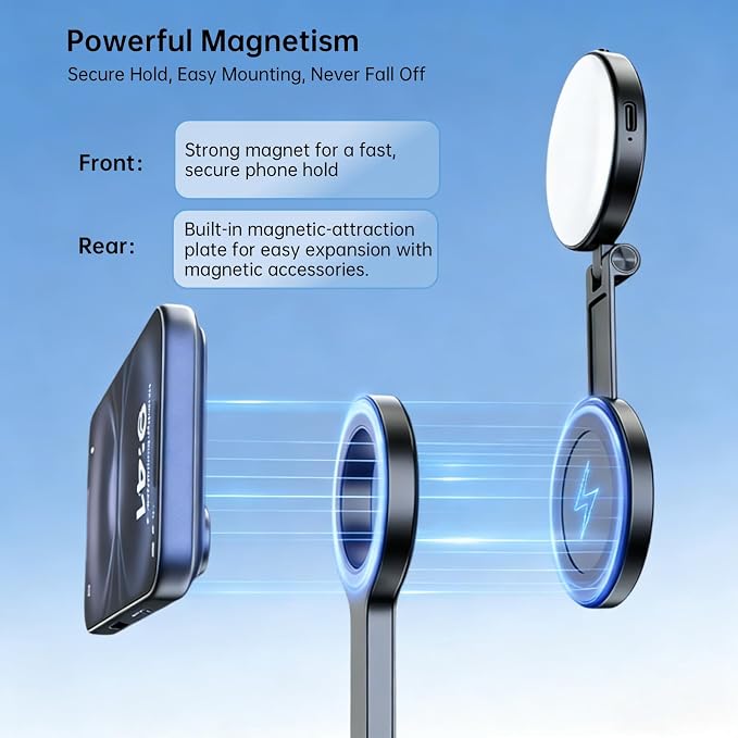 Selfie Stick for iPhone MagSafe, 67" Extendable Magnetic Phone Tripod with Remote, 360° Rotatable Travel Tripod with Metal Ring, Compatible with iPhone 12-17/Samsung Galaxy/Android Phones