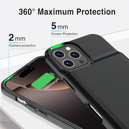 GIN FOXI Battery Case for iPhone 16 Pro Max,Charging Case Charger 8500mAh Rechargeable Case Ultra-Slim Lightweight 15W Fast Battery Pack Anti-Fall TPU Juice Box for 16 Pro Max (6.9 inch) Black