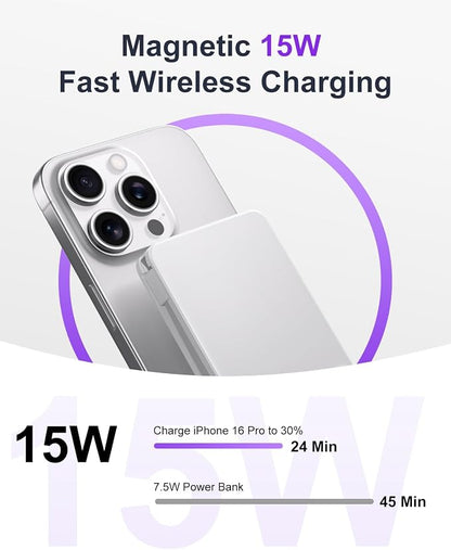 Magnetic Power Bank, 10,000mAh Wireless Portable Charger for Mag-Safe 15W Fast Charging, Battery Pack with USB-C Cable 20W in/Out for iPhone Air/17/16/15/14/13/12/Plus/Pro/Pro Max, AirPods & More