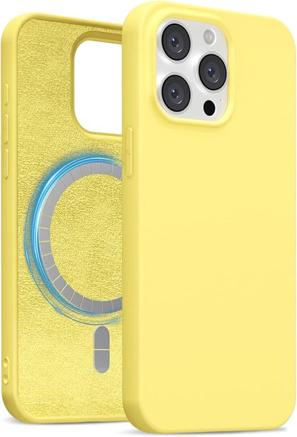 for iPhone 13 Pro Case Silicone Compatible with Magsafe Case, Ultra Slim Thin Magnetic Phone Cases Mag Safe, Cute Soft Rubber Gel TPU Matte Plain Wireless Charging Cover for Women, Yellow