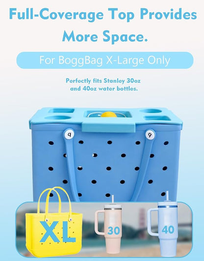 Top Cup Phone Holder Tray Storage Lid for Stanley Compatible with Bogg Bag XL Cover, Cup Organizer Holder Waterproof Silicone Multifunctional Storage Box for Outdoor Beath Camping Travel (Blue, XL)