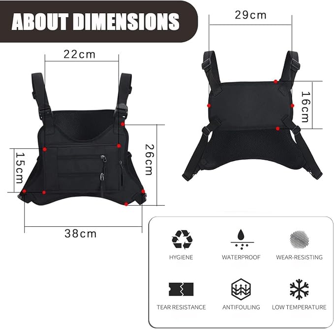 JOYEONDEF Sports Chest Bag for Men, Water Resistant Chest Pack, Running Pack with Cell Phone Holder and Extra Storage