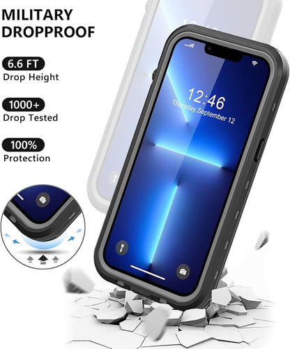 Protebox for iPhone 13 Pro Max Waterproof Case with Built-in Screen Protector, Shockproof Dustproof Full Body Protective IP68 Waterproof Phone Case for iPhone 13 Pro Max 6.7 inch (Black/Clear)