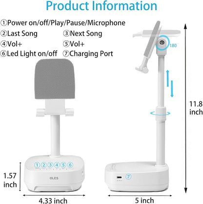 OLES Gifts for Men Women, Adjustable Cell Phone Stand with Wireless Bluetooth Speaker(7-11''Height), Unique Birthday Gifts for Dad Mom Him, Phone Holder Led Color Light for iPhone/Android/Tablets