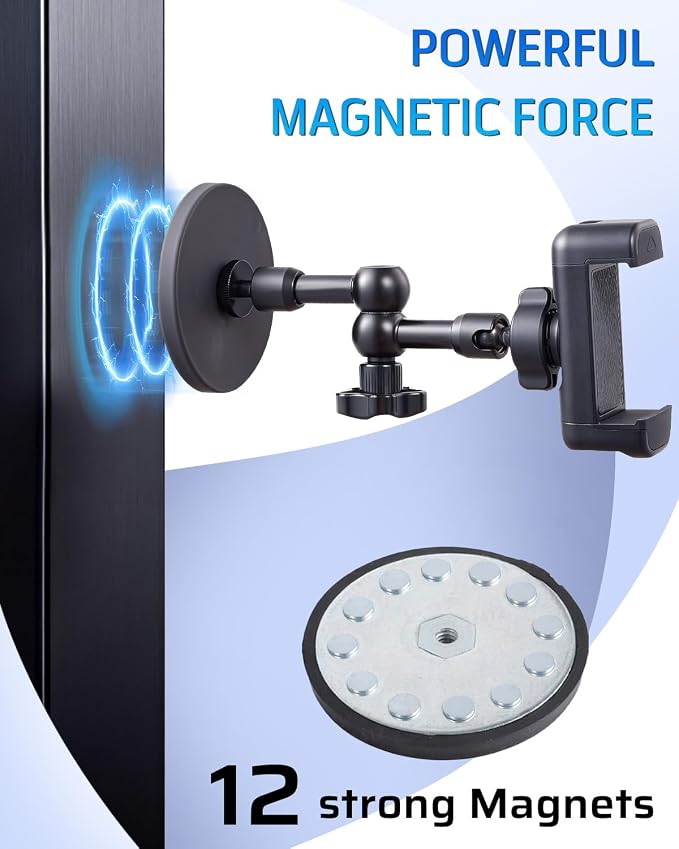 SH Magnetic Phone Holder for Gym, Portable Magnetic Phone Mount with Super Strong Magnetic Base, 360° Adjustable Metal Arm for Car Tractor Boat, Compatible with iPhone and All 4-7 Inch Smartphones