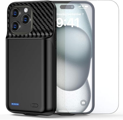 13800mAh Battery Case for iPhone 15Pro Max (6.7 inch), [2026 Upgraded] Portable Battery Charging Case, Rechargeable Battery Back Charger Case with Tempered Glass Screen Protector, Black