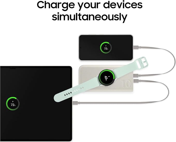 SAMSUNG 25W 10,000mAh Battery Pack Wireless Charger, Super Fast Charging w/ 2 Ports for Galaxy Phones, Buds and More, 3A USB-C Cable Included, 2024, US Version, EB-U2510XUEGUS. Beige